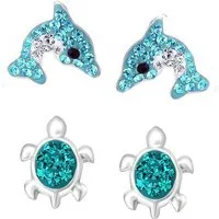 schmuck23 Paar Ohrstecker 2 Paar Kinder Ohrringe Delfin Schildkröte 925 Silber Mädchen (Set, 2 aus Paar Ohrringen), Mädchen Kinderschmuck echte Silberohrringe