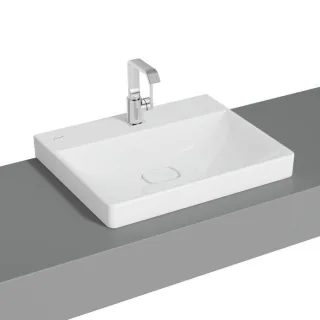 VitrA New Metropole Aufsatzwaschtisch 7526B003-0937 weiß hochglanz, ohne Überlaufschlitz, 60x47x17cm, 1 Hahnloch mittig