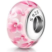Materia Bead Glasperle Blüten Muster Blumen Rosa Pink 1059, Kern aus 925 Sterling Silber