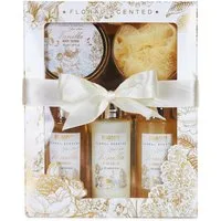 BRUBAKER Pflege-Geschenkset Dusch- und Badeset mit Vanille, Rosen & Minze Duft, 5-tlg., Frauen Geschenkset in Sichtfensterbox, Beauty Pflegeset für Damen