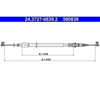 ATE Handbremsseil hinten L?nge 2115 Citroen C4 Peugeot 307 Stufenheck Kombi