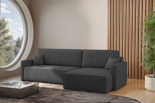 Ecksofa Schlafsofa Sofa LOUIS Stoff Scala Dunkelgrau Ottomane Rechts