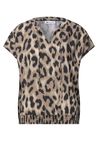 Street One - Blusenshirt mit Split Neck und Smokdetail timeless beige - Gr. - 40