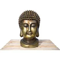 Steelboxx Buddhafigur XXL Buddha Kopf 82cm Skulptur Gold-Bronze (1 St), selten schöne Buddha Skulptur aus Magnesia Kohlenstoffstein
