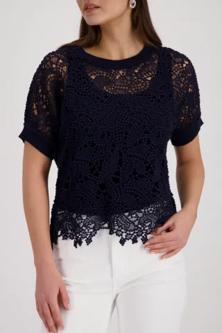 monari - Pullover mit Spitzenmuster marine - Gr. - 38