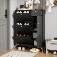 Flieks Schuhschrank Schuhkommode mit 3 Klappen, 1 Schublade und 1 Tür (H121xB90xT25 cm, 1-St., ca 16 Paar Schuhe) Schuhregal Schuhkipper mit verstellbarer Einlegeböden Schwarz
