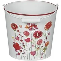 finehomegarden Blumentopf Metall-Eimer mit Henkel Ø15/17/19cm H13/15/17cm "Herz/Blumen" (1 St), Landhausstil für Pflanzen & Wohnaccessoires Übertopf 3Größen wählbar