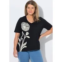 Ulla Popken Longshirt Longshirt Stickerei Rundhals Halbarm Biobaumwolle