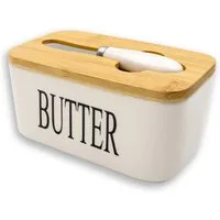 Intirilife Butterdose, Porzellan, (1-tlg), Butterdose mit Deckel und Messer Porzellan Butterbox Butterbehälter