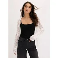 bonprix Ajourstrickjacke Ajourstrick, aus Baumwoll-Polyacryl-Mix, Loose Fit, ohne Kragen
