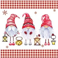 ti-flair Papierserviette, Servietten Papier 33x33cm Weihnachtszwerge 20 Stück Weiß / Rot