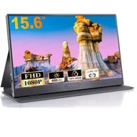 Bundviel Portable Monitor 15,6 Zoll Tragbarer Mobiler IPS 1920x1080 FHD Portabler Monitor (40 cm/15.6 ", 1920x1080 px, Full HD, 2 ms Reaktionszeit, 60 Hz, LCD, Tragbarer Monitor mit Dual-Lautsprechern, USB-C, HDMI)