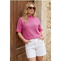 six-o-seven Strickpullover Viskose Strickshirt Kontraststreifen Pink, frischer Damen Trend Style