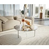 DELIFE Couchtisch Edge, Rund 90x90 cm Keramik Patagonia Poliert Trive Edelstahl gebürstet