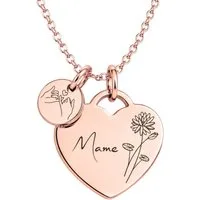 BS Schmuckdesign Kette mit Anhänger mit Gravur Personalisierte Halskette Damen Herzkette Name und Monatsblume Gravur (inkl. Gravur), vollständig personalisierbar inkl. Geschenkbox