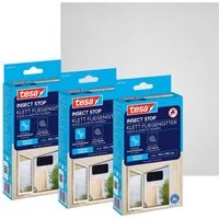 tesa Fliegengitter-Gewebe Klett Fliegengitter für Fenster - Insektenschutz, (Packung, 3-St., Fliegennetz, Klettband), INSECT STOP mit Klettband, zuschneidbar