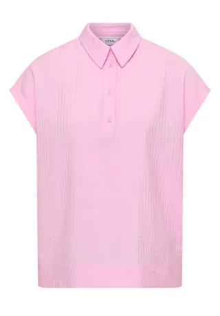 Cecil - Strukturiertes Blusenshirt mit Polokragen pink - Gr. - L