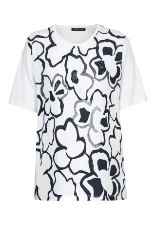 FRANK WALDER - Shirt MY NEW LOVE mit floralem Print ink/ecru - Gr. - 44