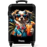 NoBoringSuitcases.com© Hartschalen-Trolley Hund in tropischen Sphären 55x35x20cm, Reisetasche mit Rollen, Koffer Handgepäck Flugzeug