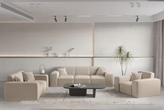 Sofaset Designersofa CELES PREMIUM 3-2-1 in Stoff Opera Velvet Sand