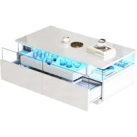 REDOM Couchtisch mit Rückprallschalter (Beistelltisch, Kaffeetisch, 1-St., 2 Schubladen), Hochglanz, mit LED-Licht