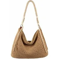 ITALYSHOP24 Schultertasche DAMEN TASCHE Boho Shopper Strohtasche Hobo Geflecht Häkeltasche Textil, Sommer Basttasche Strand Retro Reise Freizeit Urlaub Beuteltasche