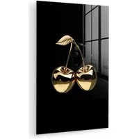 MuchoWow Acrylglasbild Kirsche - Schwarz - Gold - Chrom, Inkl. Aufhängung, Dekorative Bild für Küche & Wohnzimmer auf Glas, 20x30 cm