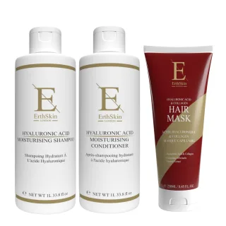 Hyaluronsäure Feuchtigkeitsshampoo 1L + Hyaluronic Acid Feuchtigkeitsspülung 1L + Hyaluronsäure & Kollagen Haarmaske 250ml