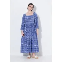 Ulla Popken Midikleid Midikleid A-Linie Carré-Ausschnitt 3/4-Arm