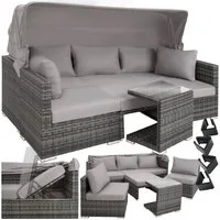 tectake Loungeset Rattan Lounge, (Set., 7-tlg), Klappbarer Sonnenschutz