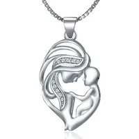 NAHLE Kette mit Anhänger Mutter Kind Silber Kette (inkl. Schmuckbox), 925 Silber Anhänger mit Zirkonia - rhodiniert