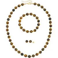 Firetti Schmuckset Multipack Schmuck Geschenk Ohrstecker Armkette Halskette Kügelchen (Set, 4-tlg), mit Tigerauge
