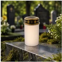MARELIDA LED-Kerze LED Solar Grablicht Grabkerze Friedhofskerze Lichtsensor 6,5x12cm weiß