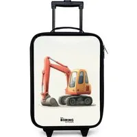 NoBoringSuitcases.com© Kinderkoffer mit leuchtende Räder - Bagger - Signiert - Orange, 2 Rollen, Kinder Koffer Klein, Trolley Handgepäck, Reisekoffer