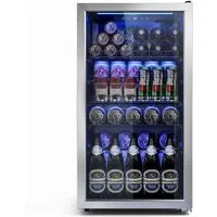 Furnicopia Getränkekühlschrank 90L, Doppelglas, LED, leiser Betrieb, silberner Aluminium-Rahmen KVC-90A, LED-Touch, verstellbare Füße & Ablagen, silberner Alu-Rahmen