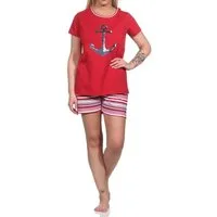 Normann Pyjama Damen Shorty Pyjama mit Anker-Motiv und gestreiften Shorts