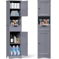 Blishom Hochschrank Badezimmerschrank Hochschrank, Schmaler Badschrank 170cm mit Schublade, Verstellbare Regale, Freistehend