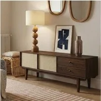 IDIMEX Lowboard SIMONA, TV Schrank 175 cm Massivholz Rattan Schiebetür Nussbaum Finish