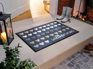 Willkommen Herzen wash + dry Fußmatte | Größe: 50x75cm