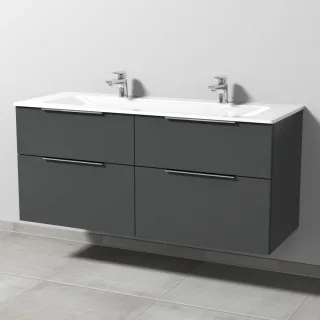 Sanipa 3way Glas-Set Glas-Doppelwaschtisch und Unterbau mit 4 Auszügen, Anthrazit-Matt UM20822