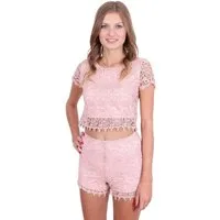 Sarcia.eu Blusentop John Zack Kurze Bluse aus rosa Guipure S-M