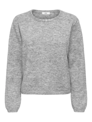 JDY - JDYALVA LIFE L/S EMBELLISH PULLOVER KNT Medium Grey Melange - Gr. - XS