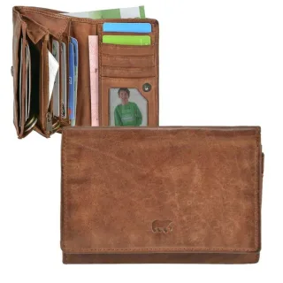 Portemonnaie Damen kompaktes Alltags-Portemonnaie Leder cognac 13,5x9,5cm | Bear Design Lieke. Handliche Geldbörse mit 9 Kartenfächern für Damen.