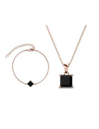 Einfaches quadratisches Handschellen-Set - Rose Gold und Kristall