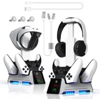 KINSI PS5 multifunktionale Gamepad-Ladestation,für PS VR2 Controller Controller-Ladestation (Mit 3 Magnetköpfen, ausgestattet mit 1 Stück 1.2M Type-C Ladekabel, Magnetisches Laden,Kann 2 PS5-Gamepads aufladen)