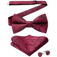 LuxusKollektion Fliege Fliege Herren Paisley Einstecktuch Manschettenknöpfe Set A2 Bordeaux