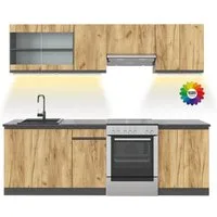 Vicco Küchenzeile Raul, Goldkraft Eiche/Anthrazit, 240 cm J-Shape, ohne Arbeitsplatte...