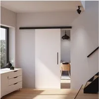 inova wohnen Schiebetür Holz Weiß (Komplett Set), Komplett Set mit Schienensystem schwarz und Softclose
