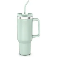 Arendo Thermobecher Thermal Mug 1200 ml, Becher mit Deckel, Henkel und Strohhalm, Tumbler, 1-tlg., Edelstahl, doppelwandig, Vakuumgehäuse aus Edelstahl, luftdichter Verschluss