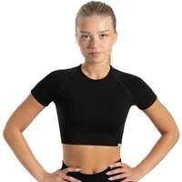 Smilodox T-Shirt Elna, Crop Top mit Rundhalsausschnitt, kurzen Ärmeln & Rippbund Figurbetontes T-Shirt, Funktionsshirt glattes Material & bauchfrei